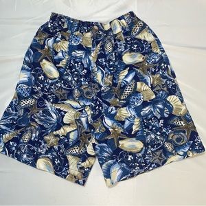 Vintage Super High Waisted Elastic Waist Seashell Beach Shorts, Size 8, Cotton